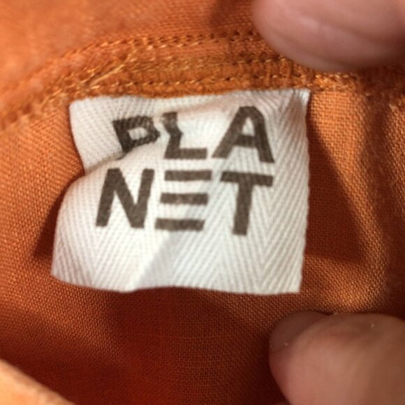 Pla Net Shirt Womens One Size Orange 100% Linen Crop Top Lagenlook  Coastal - Picture 4 of 16